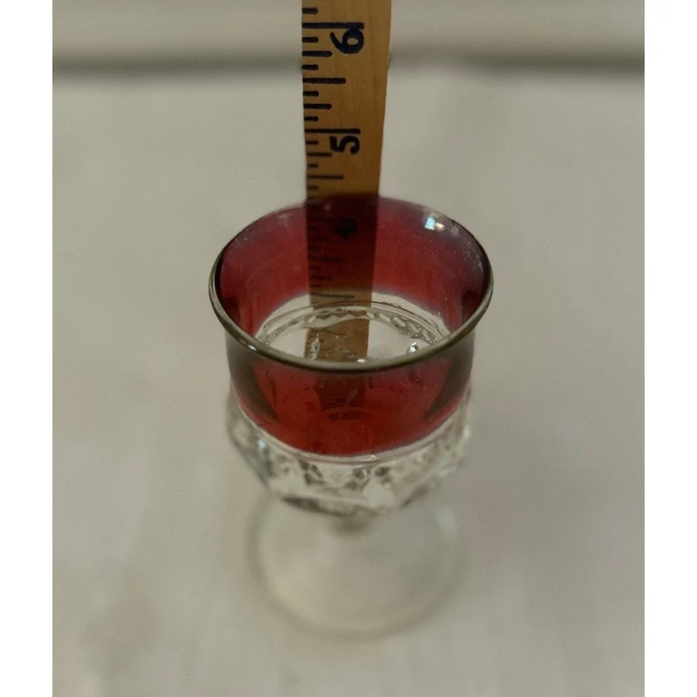 Vintage Cordial Glasses Set of 6 Ruby Red Flashed Pressed Glass Good Condition